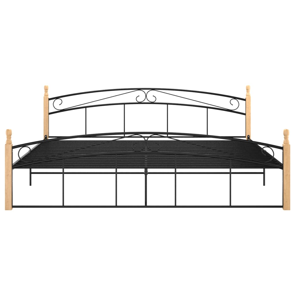 Bed Frame without Mattress Black Metal&Solid Oak Wood 200x200 cm