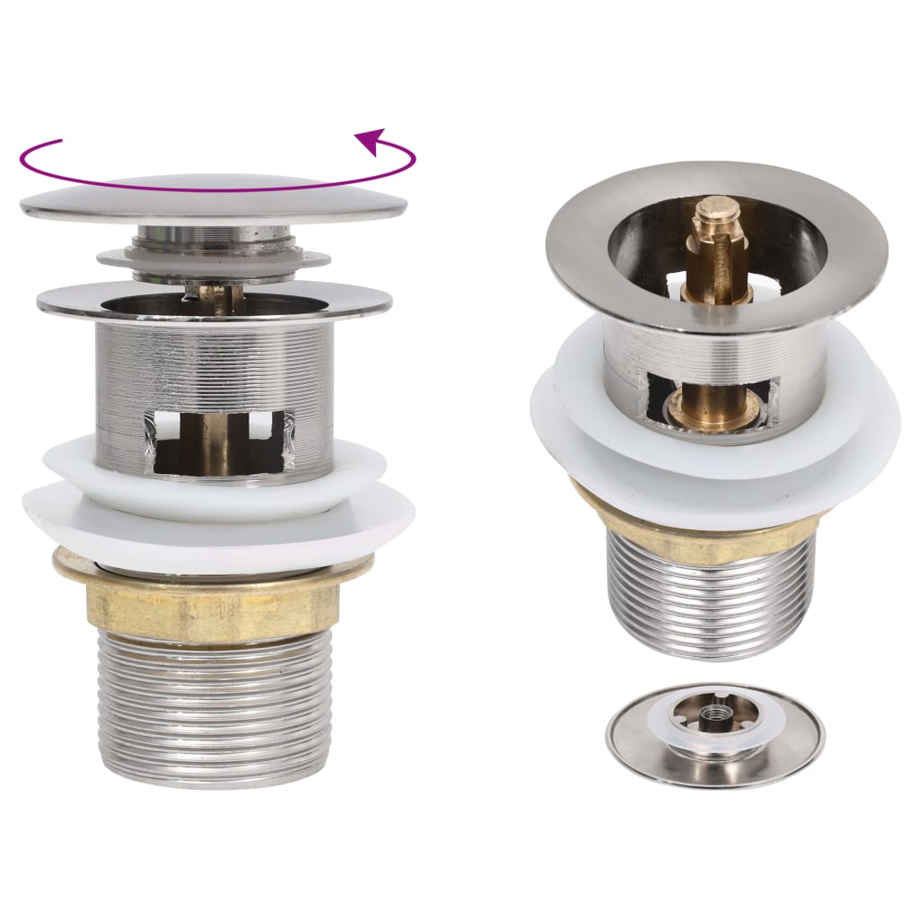 Push Drain with Overflow Function Silver 6.4x6.4x9.1 cm