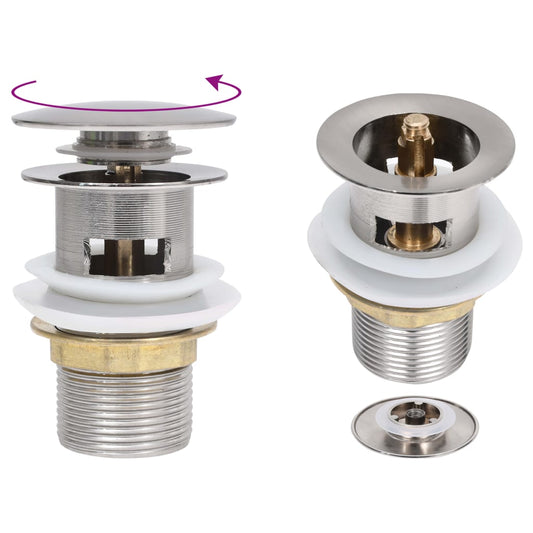 Push Drain with Overflow Function Silver 6.4x6.4x9.1 cm