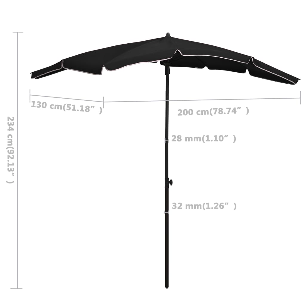 Garden Parasol with Pole 200x130 cm Black