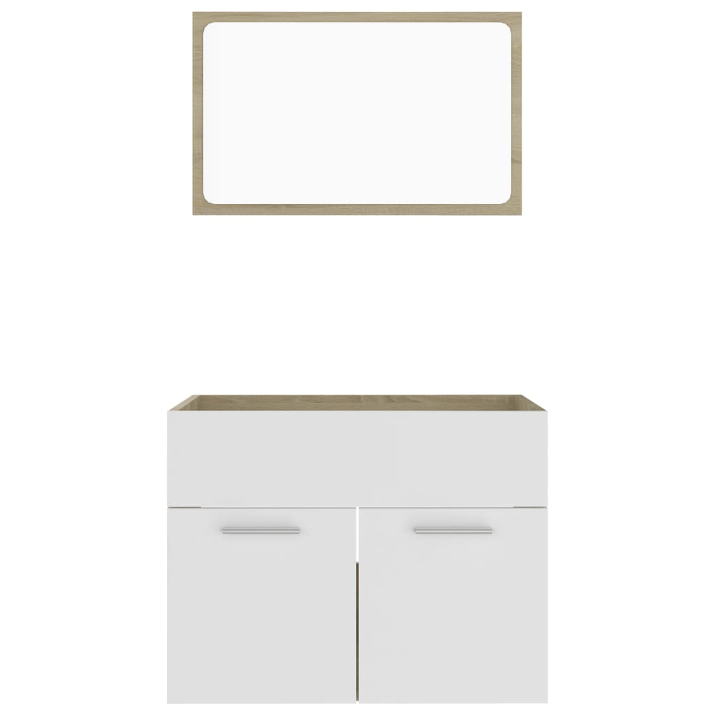2 Piece Bathroom Furniture Set White and Sonoma Oak Engineered Wood