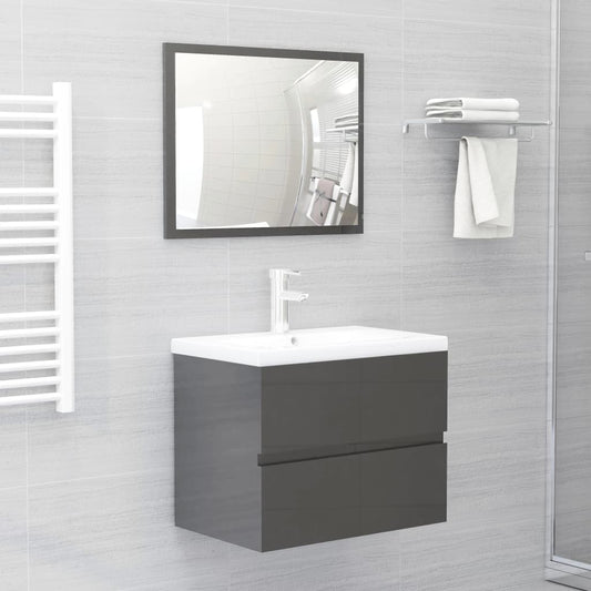 2 Piece Bathroom Furniture Set High Gloss Grey Engineered Wood