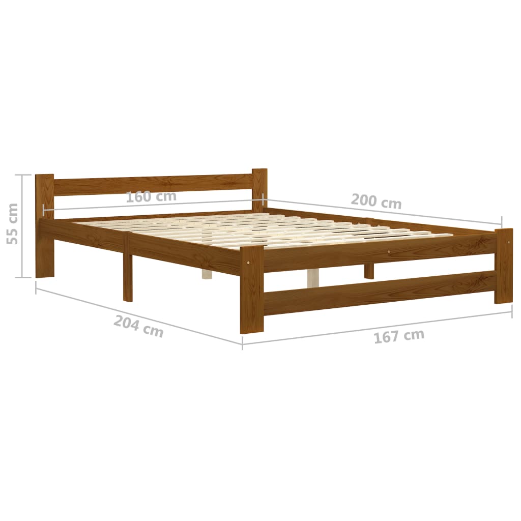 Bed Frame without Mattress Honey Brown Solid Pine Wood 160x200cm