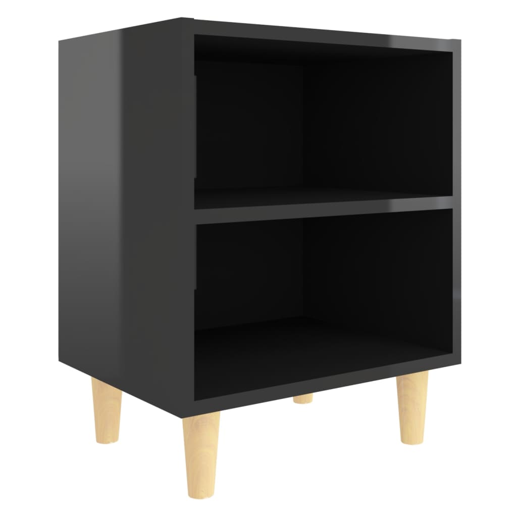 Bed Cabinet with Solid Wood Legs High Gloss Black 40x30x50cm