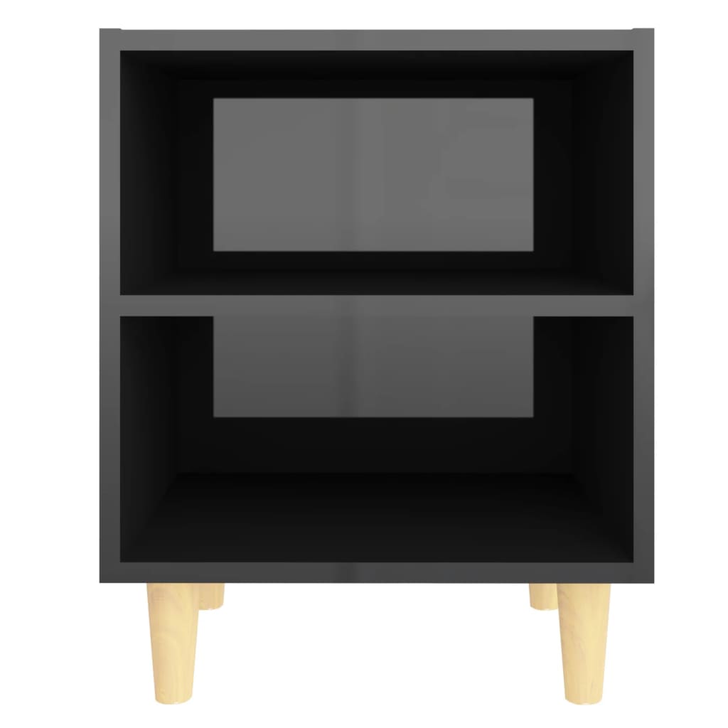 Bed Cabinet with Solid Wood Legs High Gloss Black 40x30x50cm