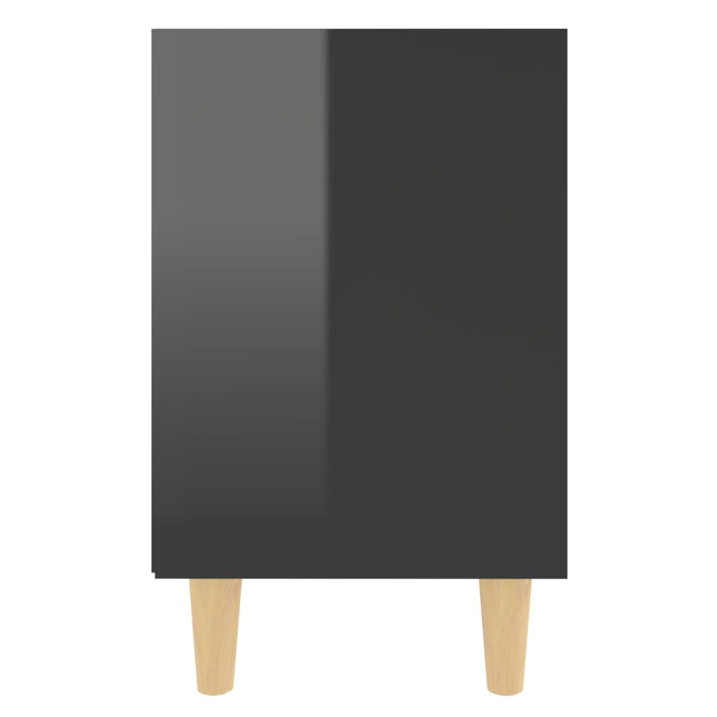 Bed Cabinet with Solid Wood Legs High Gloss Black 40x30x50cm