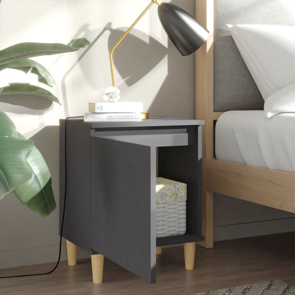 Bed Cabinet with Solid Wood Legs Grey 40x30x50 cm