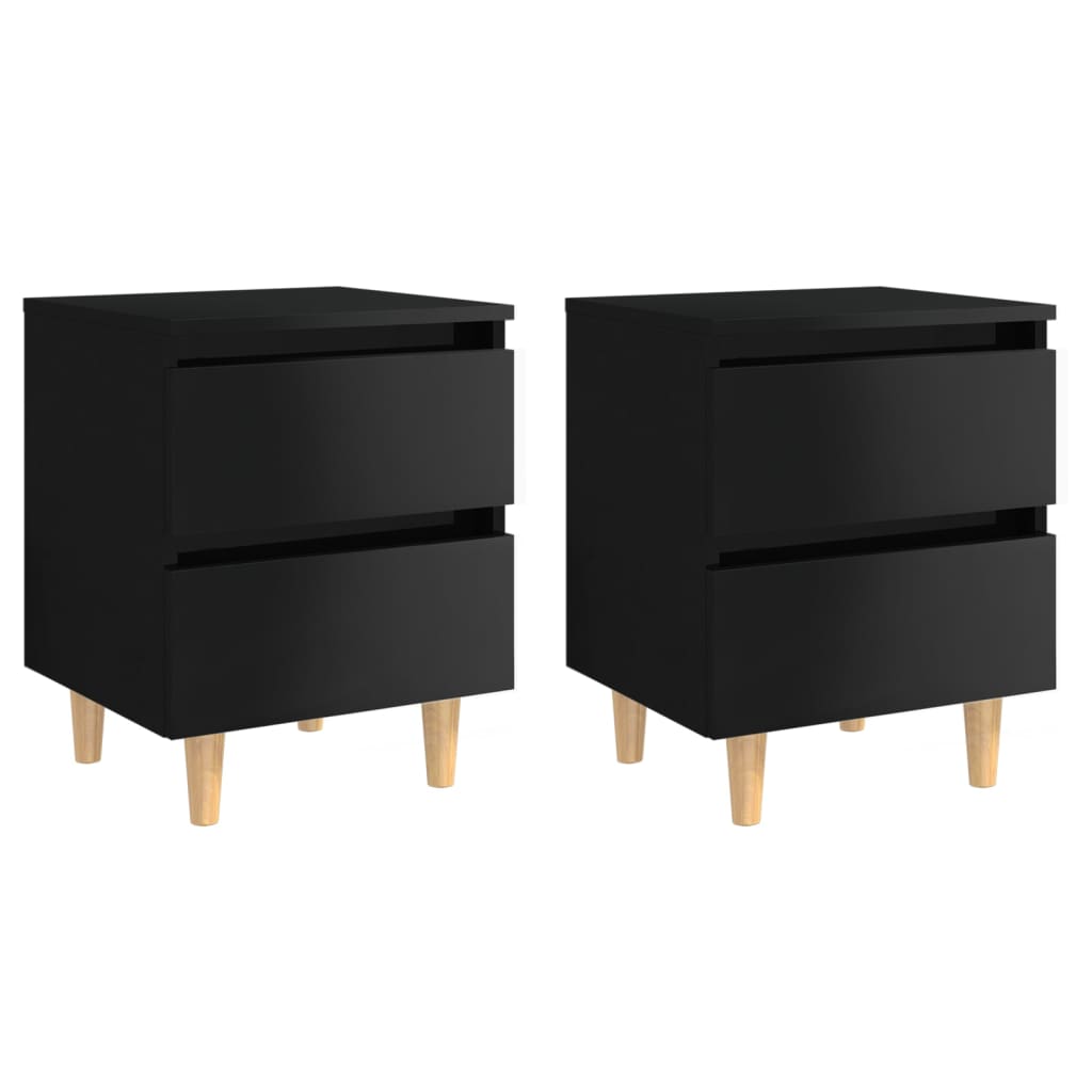 Bed Cabinets & Pinewood Legs 2 pcs High Gloss Black 40x35x50cm