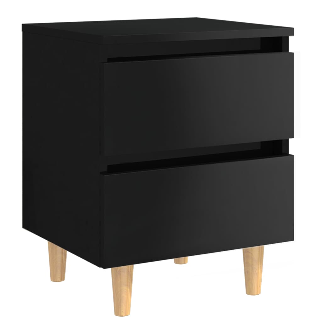 Bed Cabinets & Pinewood Legs 2 pcs High Gloss Black 40x35x50cm