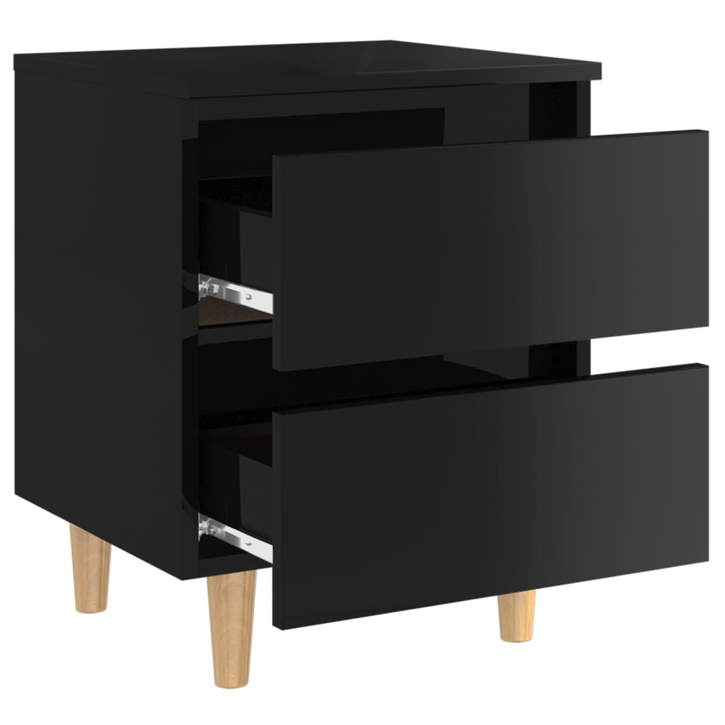 Bed Cabinets & Pinewood Legs 2 pcs High Gloss Black 40x35x50cm