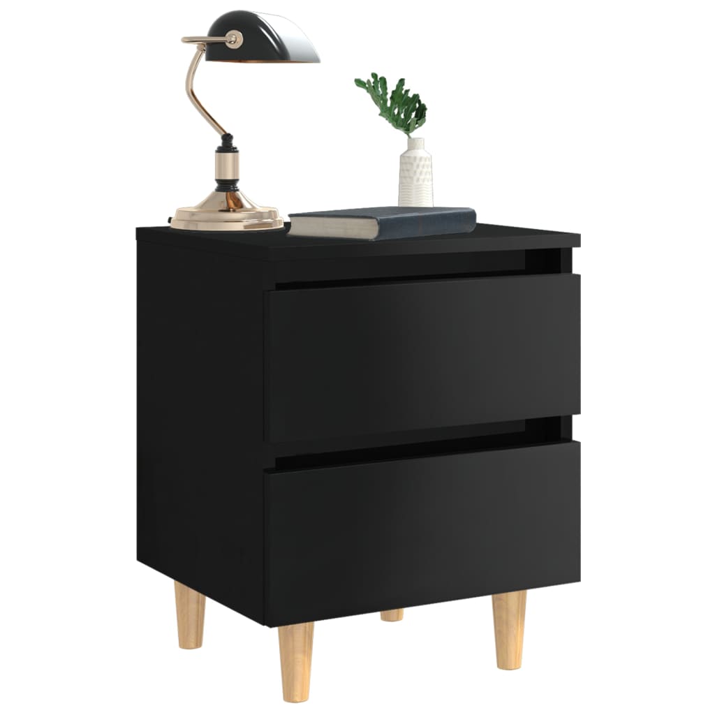 Bed Cabinets & Pinewood Legs 2 pcs High Gloss Black 40x35x50cm