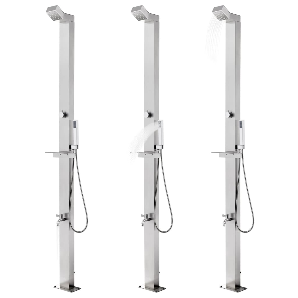 Garden Shower with Grey Base 225 cm Stainless Steel