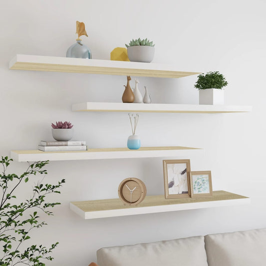 Floating Wall Shelves 4 pcs Oak and White 120x23.5x3.8 cm MDF