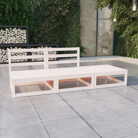 3 Piece Garden Lounge Set White Solid Pinewood