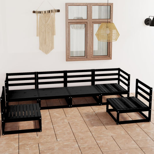 6 Piece Garden Lounge Set Black Solid Pinewood