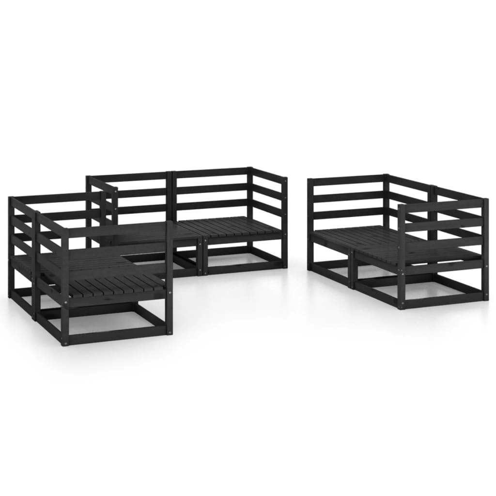 6 Piece Garden Lounge Set Black Solid Wood Pine