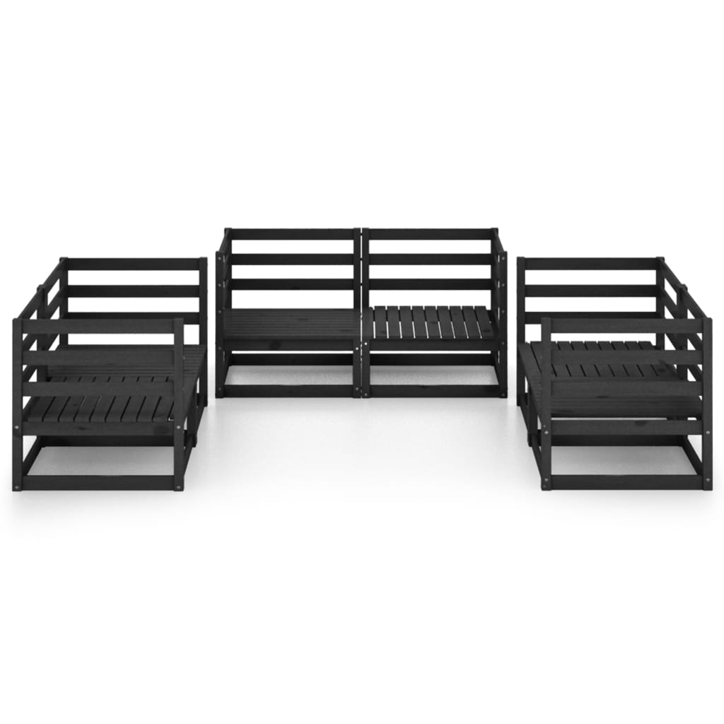 6 Piece Garden Lounge Set Black Solid Wood Pine