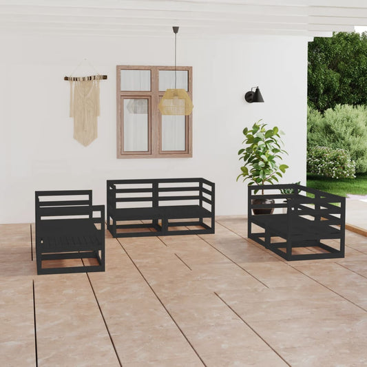 6 Piece Garden Lounge Set Black Solid Wood Pine