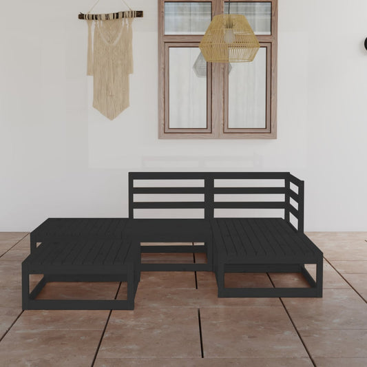 5 Piece Garden Lounge Set Black Solid Pinewood