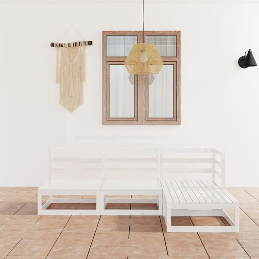 4 Piece Garden Lounge Set White Solid Wood Pine