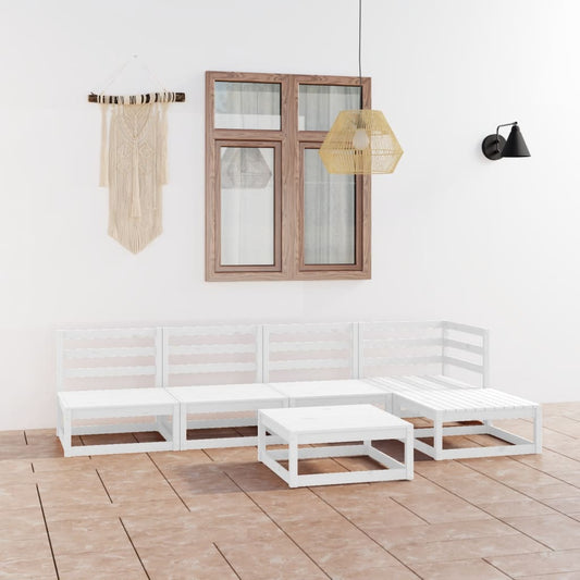 6 Piece Garden Lounge Set White Solid Wood Pine