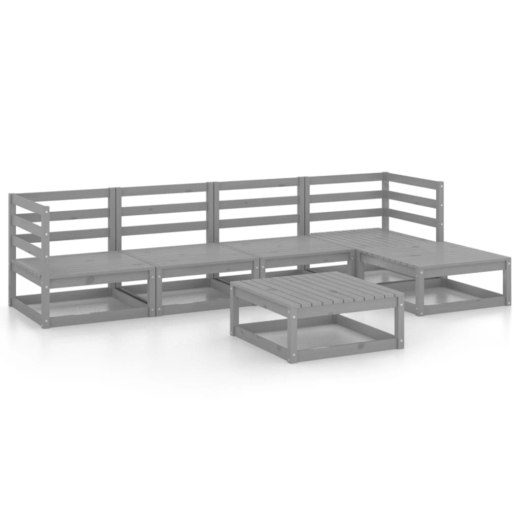 6 Piece Garden Lounge Set Grey Solid Wood Pine