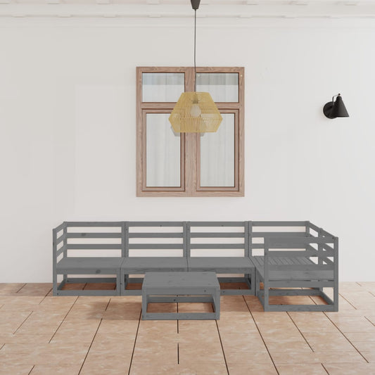 6 Piece Garden Lounge Set Grey Solid Wood Pine