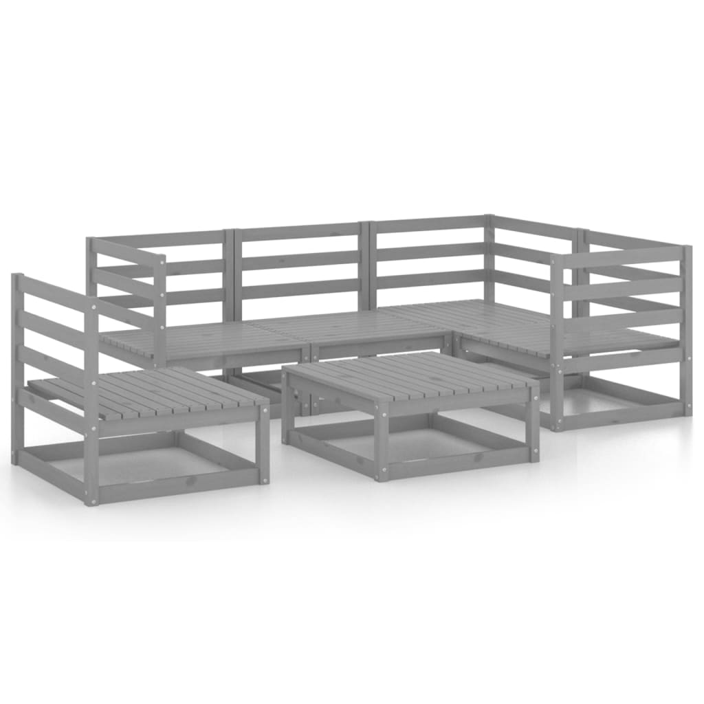 6 Piece Garden Lounge Set Grey Solid Wood Pine