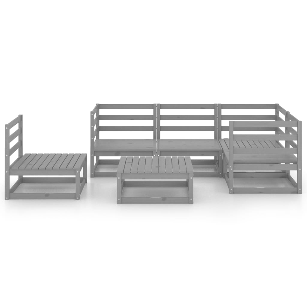 6 Piece Garden Lounge Set Grey Solid Wood Pine