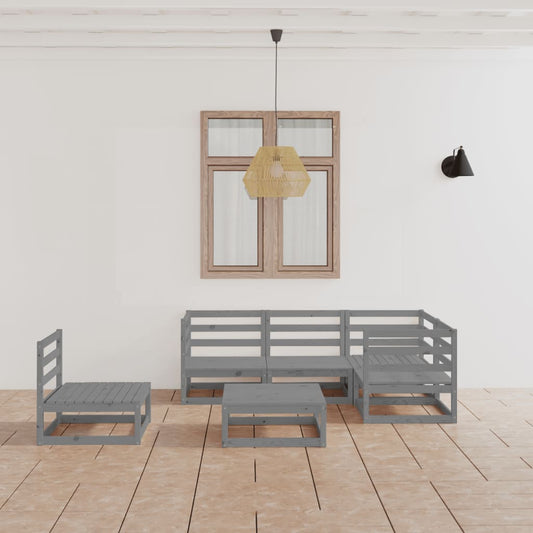 6 Piece Garden Lounge Set Grey Solid Wood Pine