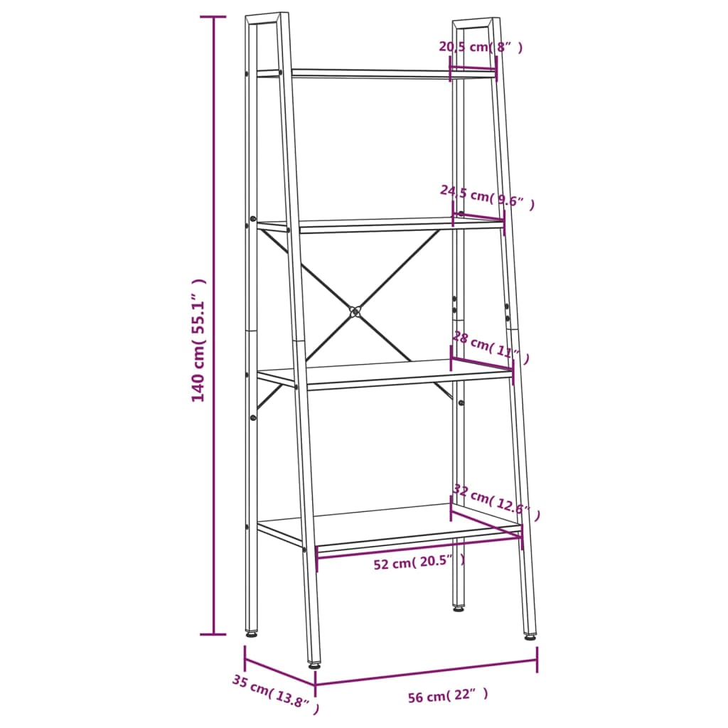 4-Tier Standing Shelf Light Brown and Black 56x35x140 cm