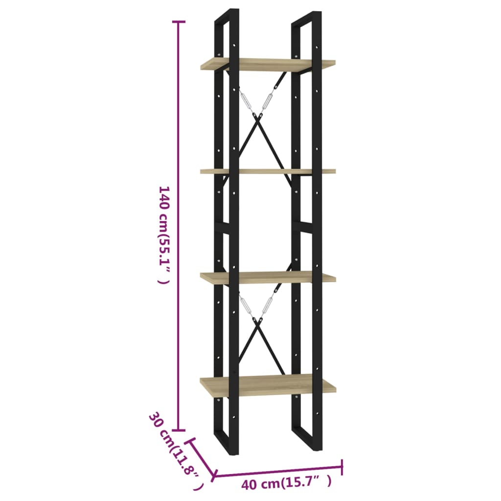 4-Tier Book Cabinet Sonoma Oak 40x30x140 cm Engineered Wood