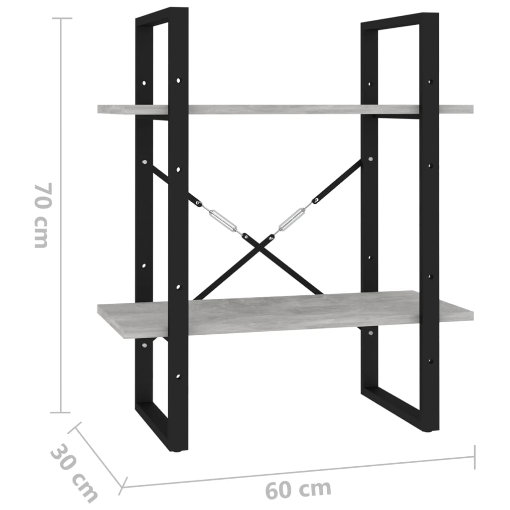 2-Tier Book Cabinet Concrete Grey 60x30x70 cm Engineered Wood