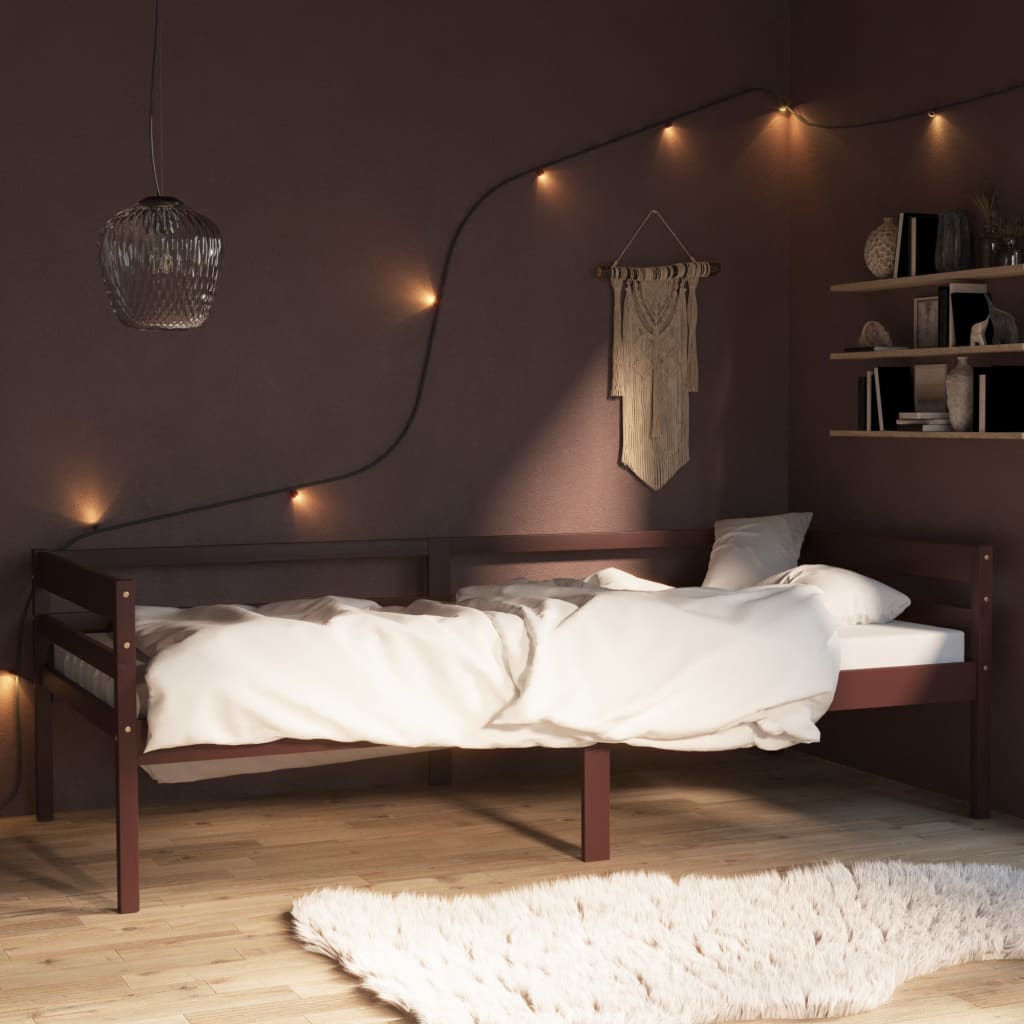 Bed Frame without Mattress Dark Brown Solid Pinewood 90x200 cm