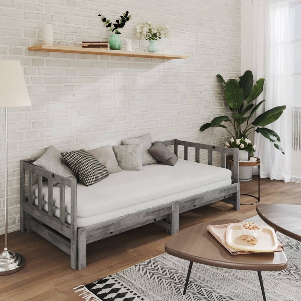 Pull-out Day Bed without Mattress Grey 2x(90x200)cm