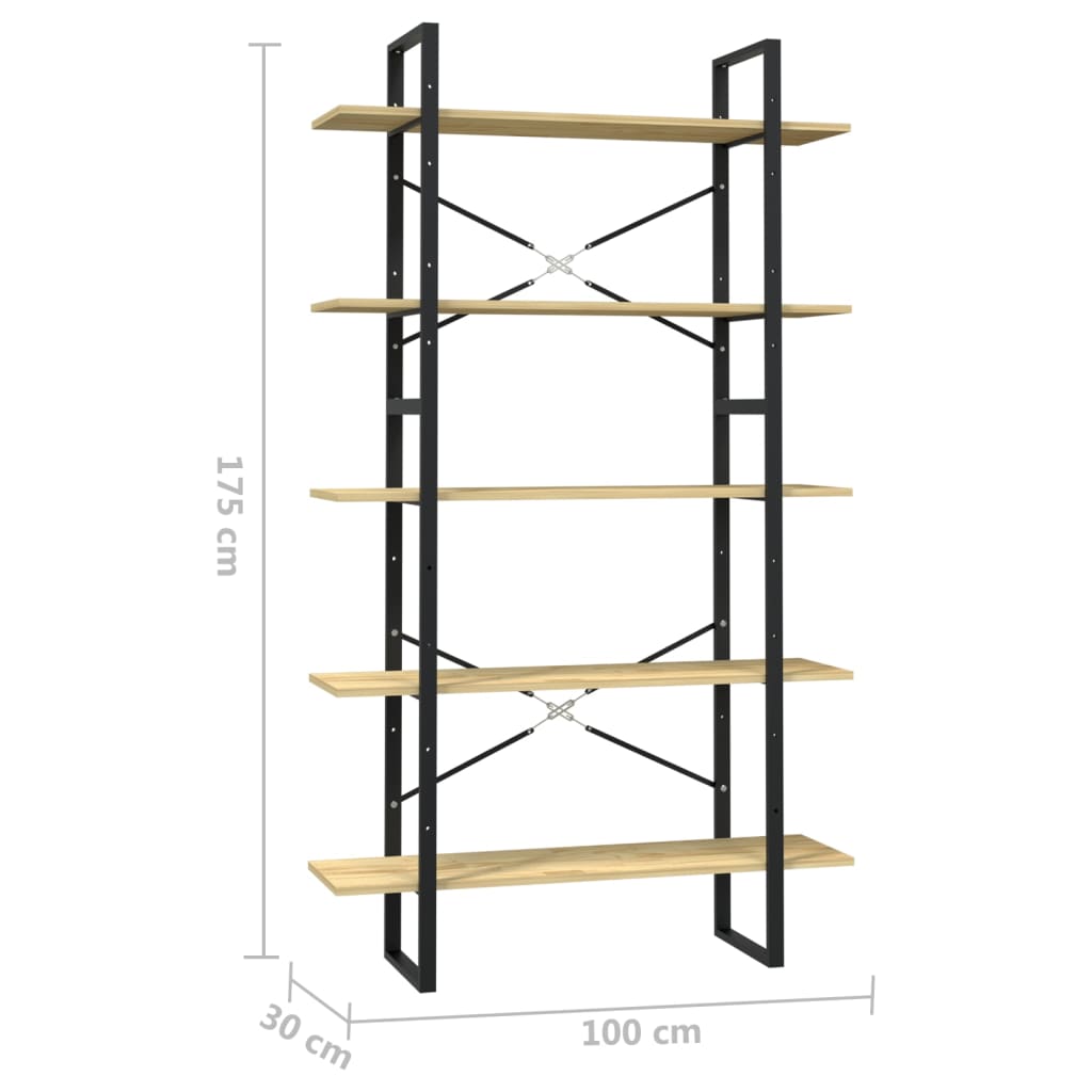 5-Tier Book Cabinet 100x30x175 cm Pinewood