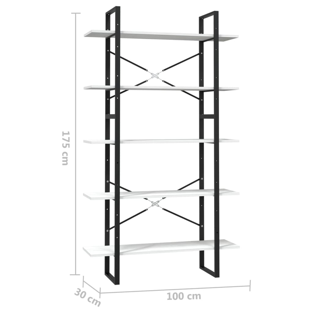 5-Tier Book Cabinet White 100x30x175 cm Pinewood