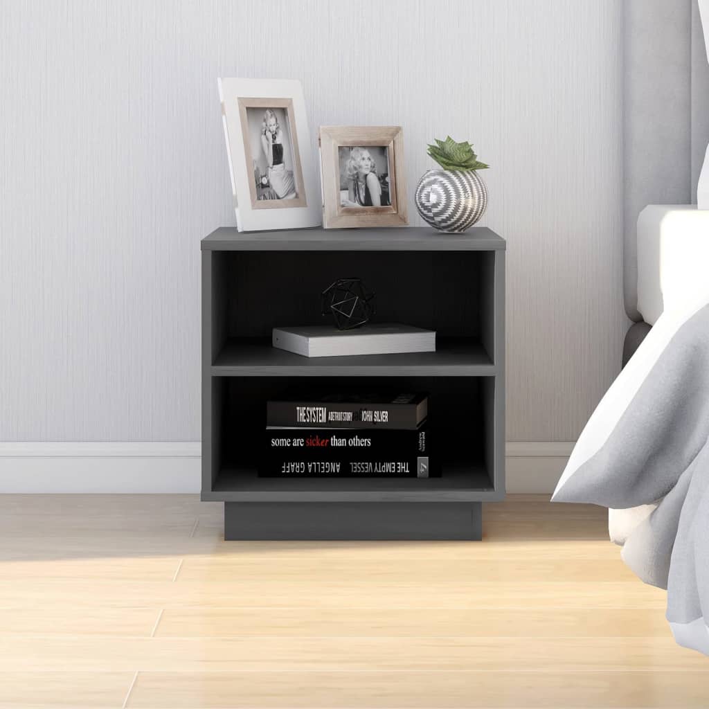 Bedside Cabinet Grey 40x34x40 cm Solid Wood Pine