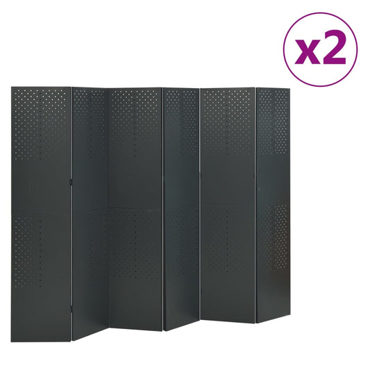6-Panel Room Dividers 2 pcs Anthracite 240x180 cm Steel