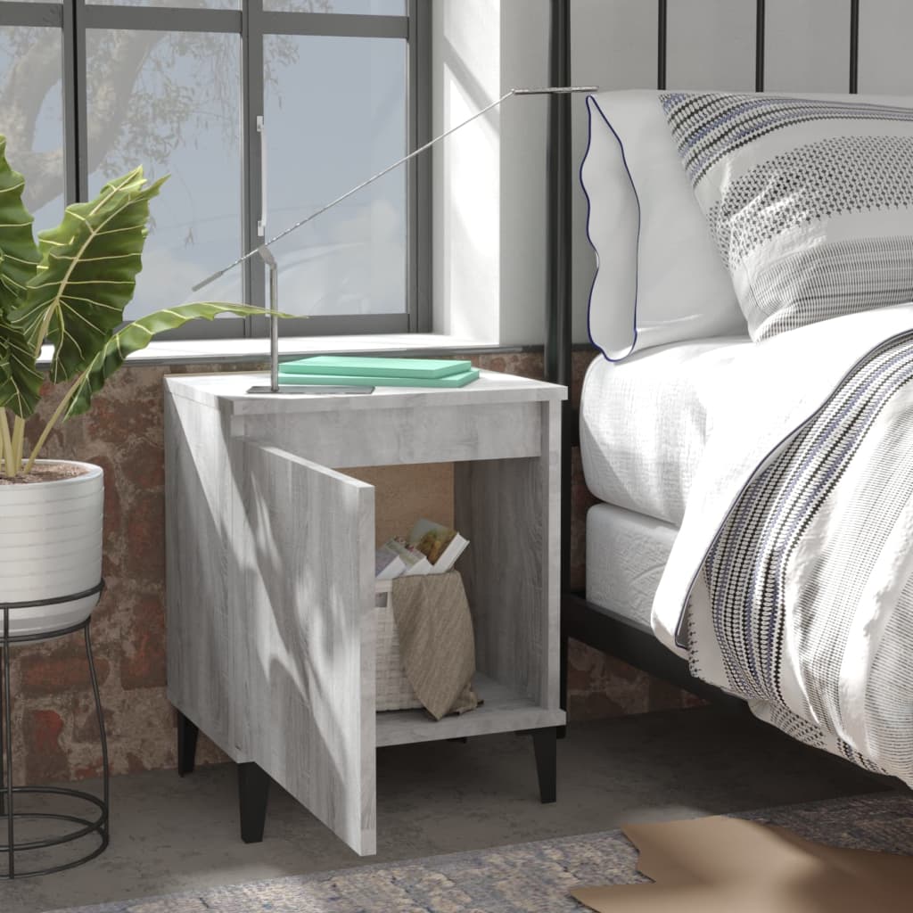 Bed Cabinet with Metal Legs Grey Sonoma 40x30x50 cm