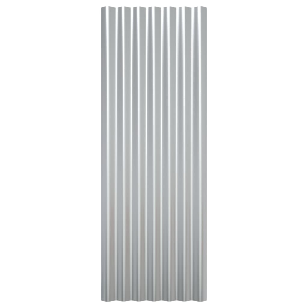 Roof Panels 12 pcs Powder-coated Steel Silver 100x36 cm
