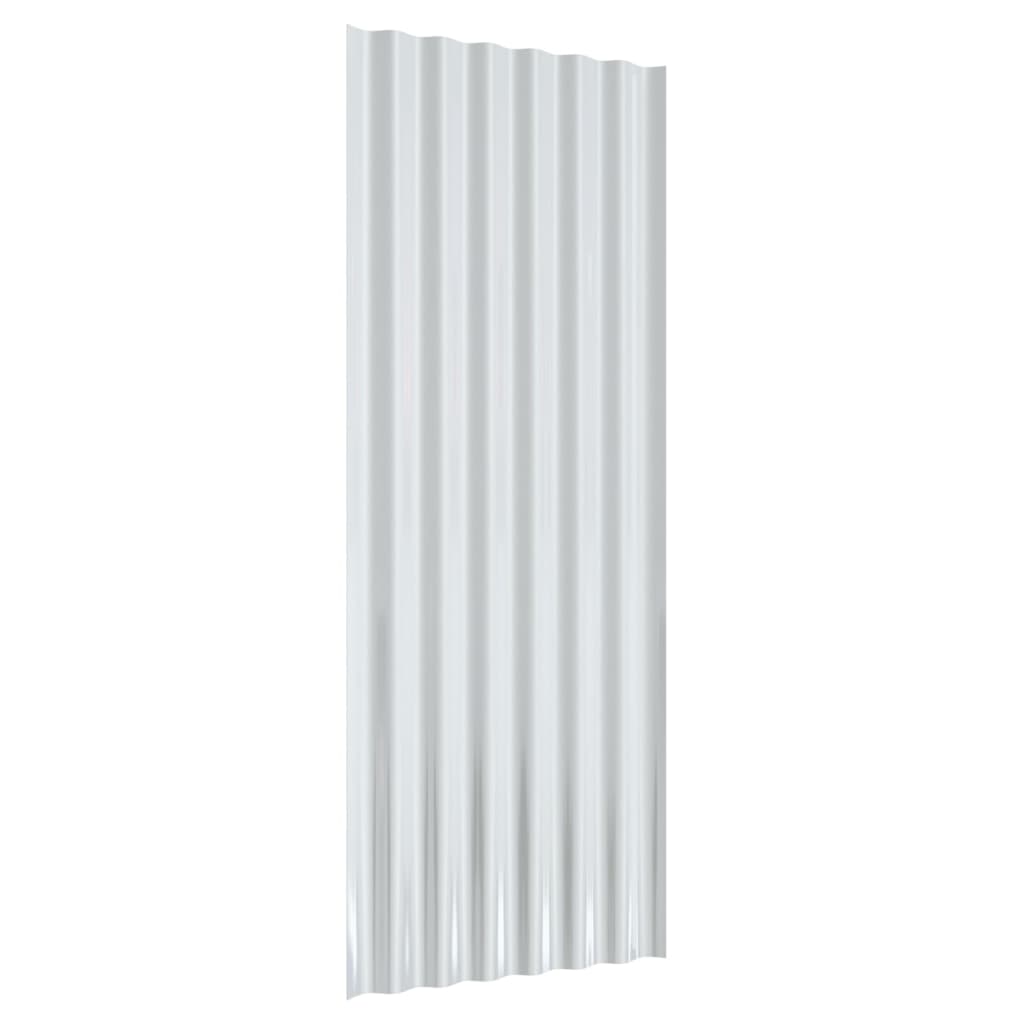 Roof Panels 12 pcs Powder-coated Steel Silver 100x36 cm