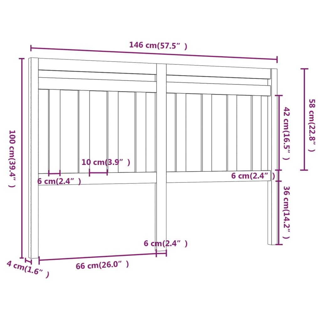 Bed Headboard Grey 146x4x100 cm Solid Wood Pine