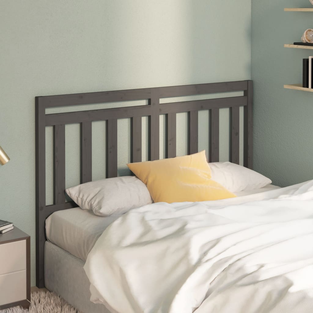 Bed Headboard Grey 146x4x100 cm Solid Wood Pine