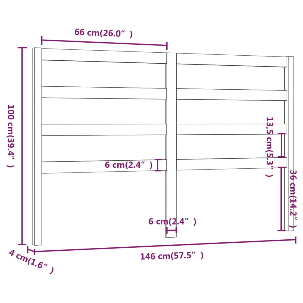 Bed Headboard White 146x4x100 cm Solid Wood Pine