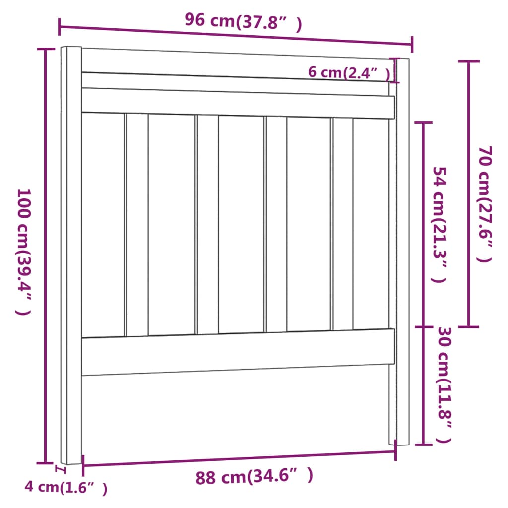 Bed Headboard Grey 96x4x100 cm Solid Wood Pine