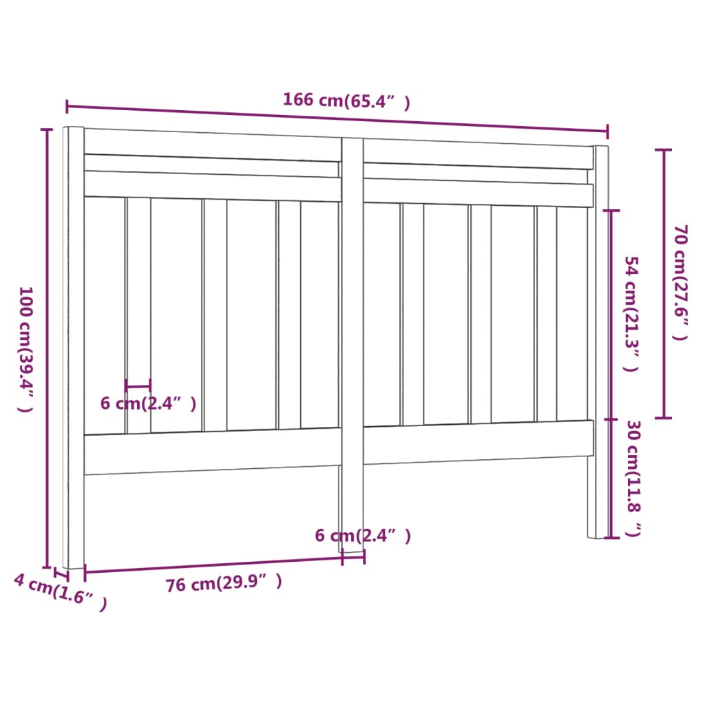Bed Headboard White 166x4x100 cm Solid Wood Pine
