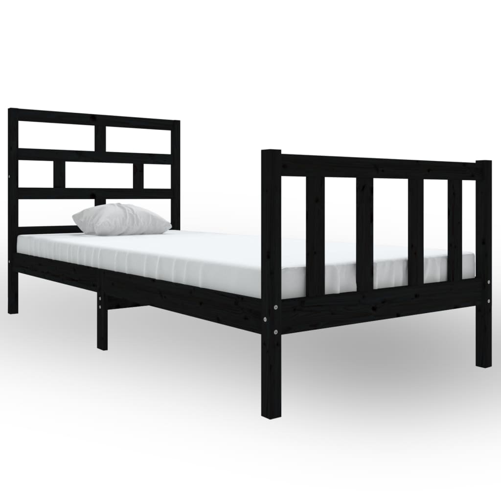 3101342 vidaXL Bed Frame without Mattress Black Solid Wood 100x200 cm (810076+814183)