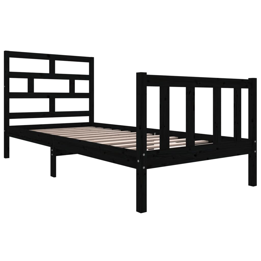3101342 vidaXL Bed Frame without Mattress Black Solid Wood 100x200 cm (810076+814183)