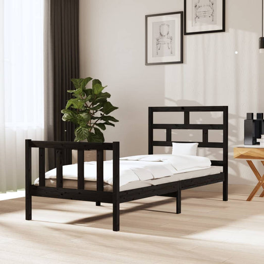 3101342 vidaXL Bed Frame without Mattress Black Solid Wood 100x200 cm (810076+814183)